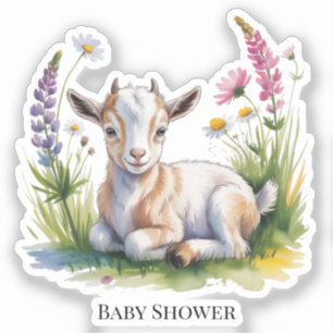 Watercolor Baby Goat with Wildflowers Baby Shower