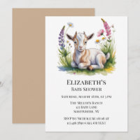 Watercolor Baby Goat with Wildflowers Baby Shower