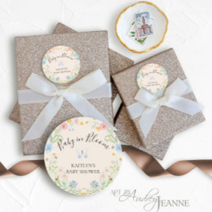 Watercolor Baby in Bloom Wildflower Floral Shower Classic Round Sticker