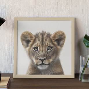 Watercolor Baby Lion Kid's Nursery Jungle Safari  Poster