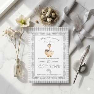 Watercolor Baby Ostrich Hatching Egg Baby Shower Invitation