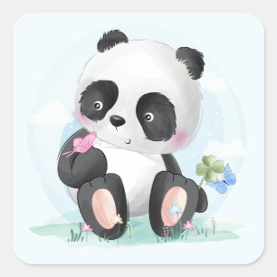 Watercolor Baby Panda Bear Square Sticker