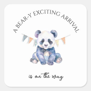 Watercolor baby panda with bunting flags square sticker