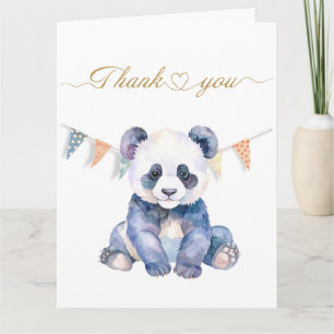 Watercolor baby panda with bunting flags Thank you Card
