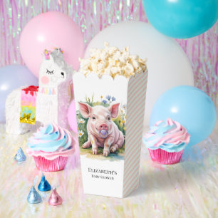 Watercolor Baby Pig Wildflowers Baby Shower Favor Box