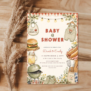 Watercolor Baby Q BBQ Couples Baby Shower Invitation