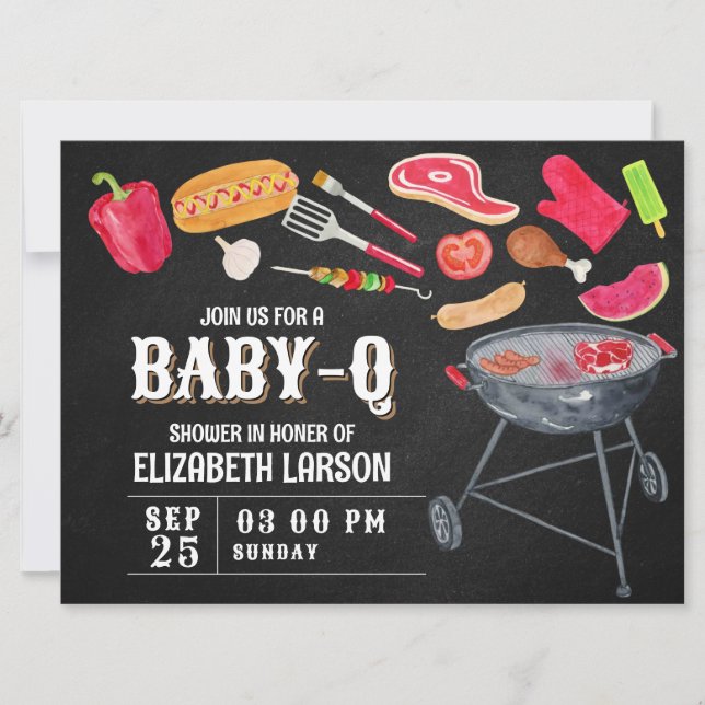 Watercolor Baby Q Party Baby Shower Invitation (Front)