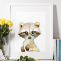 Watercolor Baby Raccoon Woodland Nursery Child