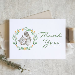 Watercolor Baby Raccoon Wreath Baby Shower Thank You Card