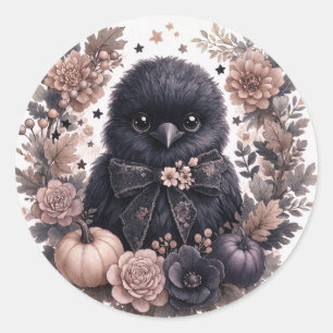 Watercolor Baby Raven Party Classic Round Sticker