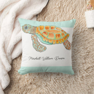 Watercolor Baby Sea Turtle Personalized Throw Pillow