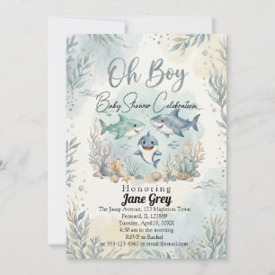 Watercolor Baby Shark Under the Sea baby shower  Invitation