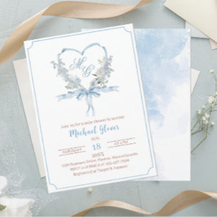 Watercolor  baby shower blue crests watercolor invitation
