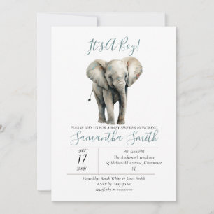 Watercolor Baby Shower Elephant Invitation