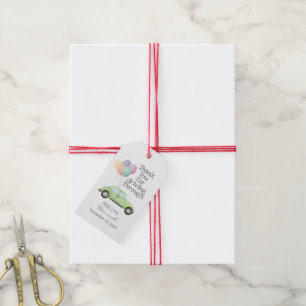 Watercolor Baby Shower Green Car DriveBy Thank You Gift Tags