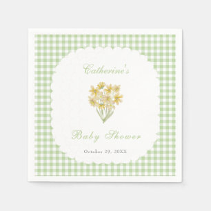 Watercolor Baby Shower Green Flowers Napkins