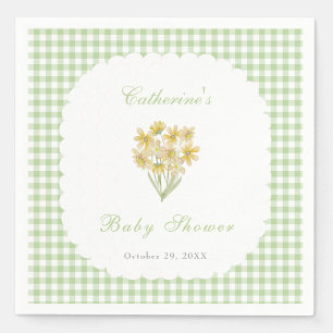 Watercolor Baby Shower Green Flowers Napkins