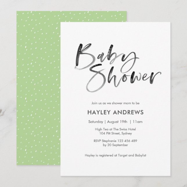 Watercolor Baby Shower invitation lime green (Front/Back)