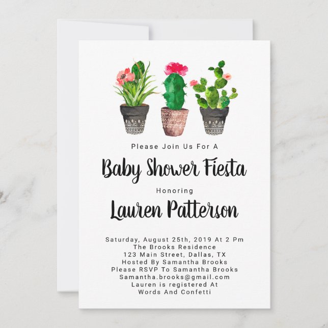 Watercolor Baby Shower Invitations, Fiesta Invitation (Front)