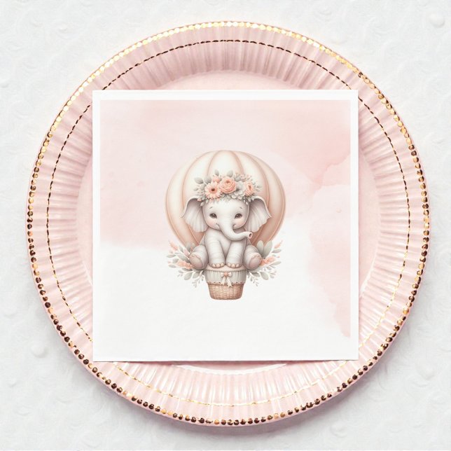 Watercolor Baby Shower Peach Elephant Napkin (Creator Uploaded)