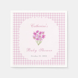 Watercolor Baby Shower Pink Flowers Napkins
