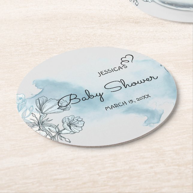 Watercolor Baby Shower  Round Paper Coaster (Angled)