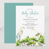 watercolor Baby Shower White Heron Mangroves