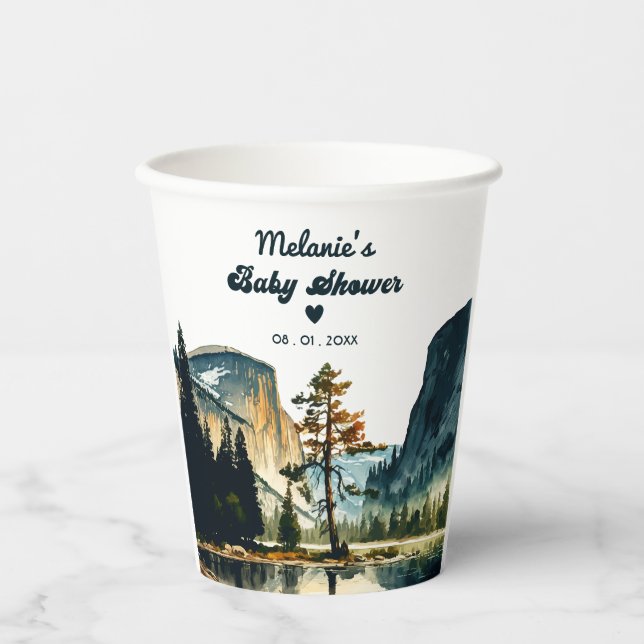 Watercolor Baby Shower Yosemite National Park Paper Cups (Front)