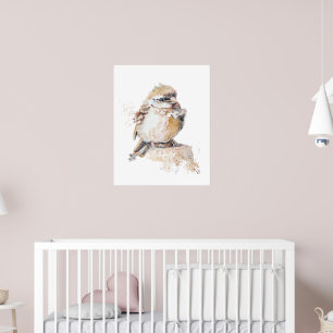 Watercolor Baby Sparrow with Ruffled Feathers Poster