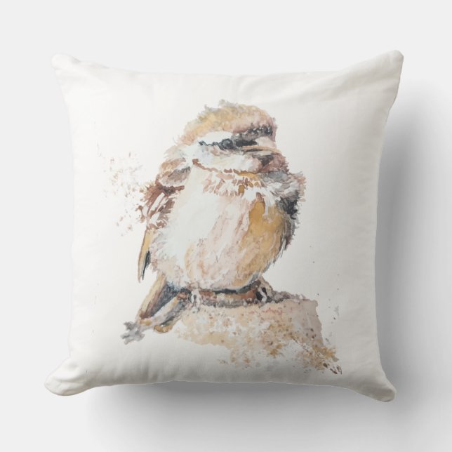 Watercolor Baby Sparrow with Ruffled Feathers  Throw Pillow (Front)