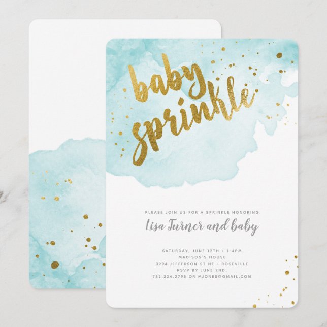 Watercolor Baby Sprinkle - Aqua Invitation (Front/Back)