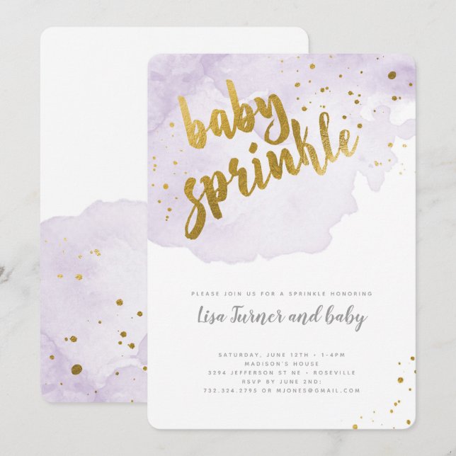 Watercolor Baby Sprinkle - Lavender Invitation (Front/Back)