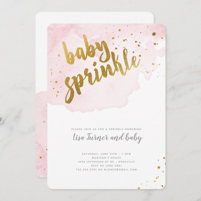 Watercolor Baby Sprinkle - Pink Invitation (Front/Back)