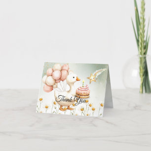 Watercolor Baby White Goose Birthday Party Cute Thank You Card
