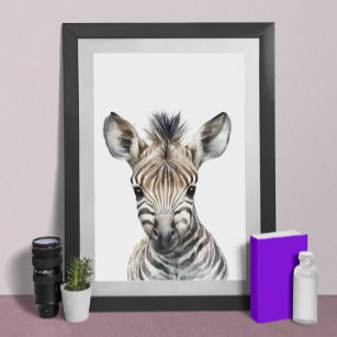 Watercolor Baby Zebra Nursery Kid's room Poster