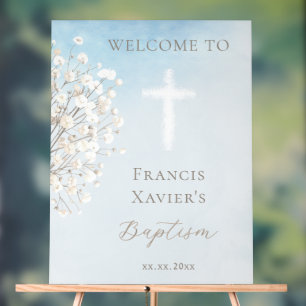 watercolor baby's breath   Baptism baby boy Acrylic Sign