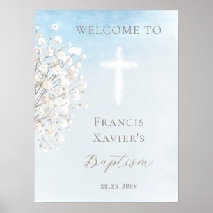 watercolor baby's breath   Baptism baby boy Poster