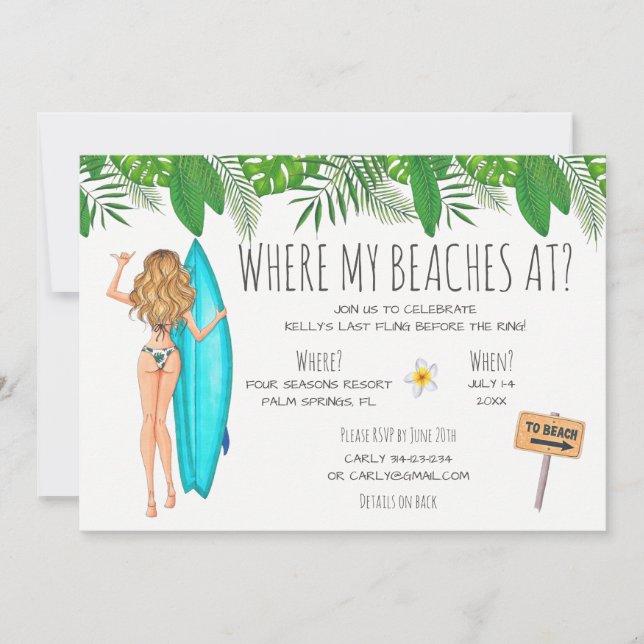 Watercolor Bachelorette Beach Party Invitation (Front)