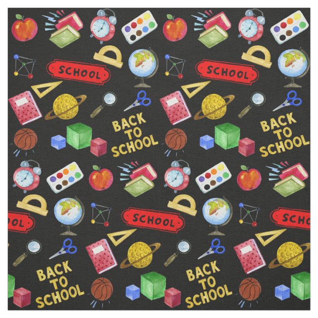 Watercolor Back to School Elements Theme Pattern Fabric (Swatch)