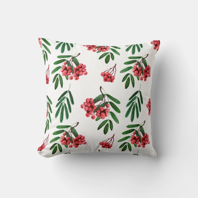 Watercolor background autumn bright rowan throw pillow (Front)