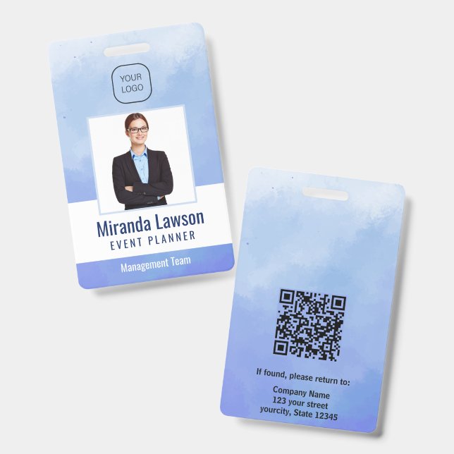 Watercolor background Professional office Badge (Front & Back)