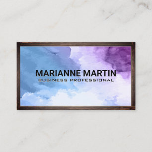 Watercolor Background Wooden Border Business Card