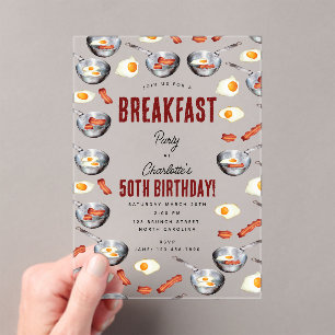 Watercolor Bacon & Eggs Breakfast Brunch Birthday Acrylic Invitations