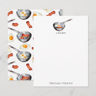Watercolor Bacon & Eggs Breakfast Food Custom Name Card