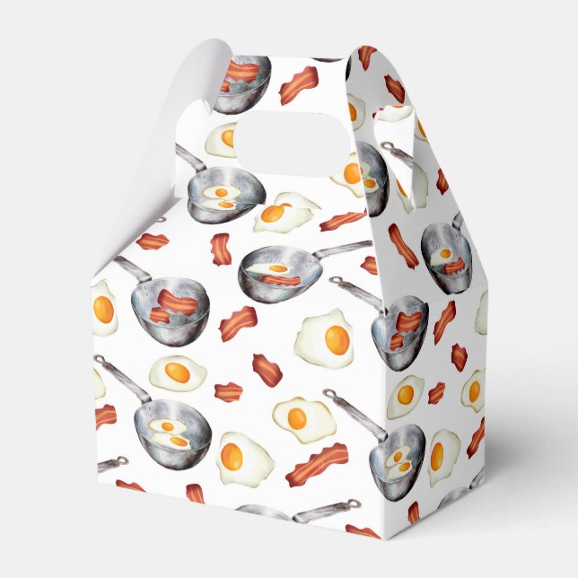Watercolor Bacon & Eggs Breakfast Food Pattern Favor Box (Front Side)