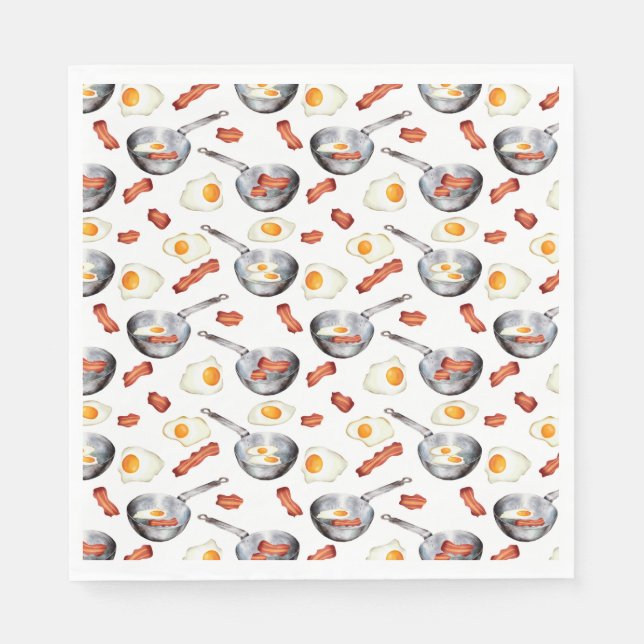 Watercolor Bacon & Eggs Breakfast Food Pattern Napkin (Front)