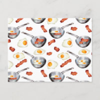 Watercolor Bacon & Eggs Breakfast Food Pattern