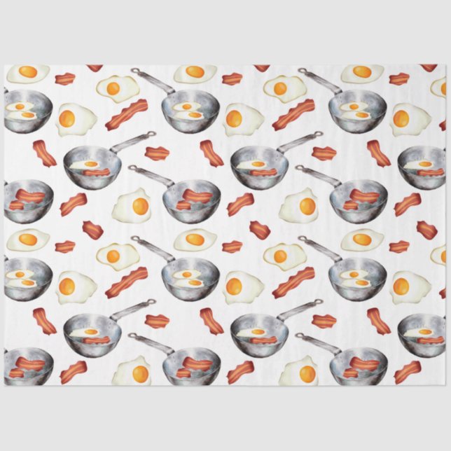 Watercolor Bacon & Eggs Breakfast Food Pattern Tissue Paper (Front)