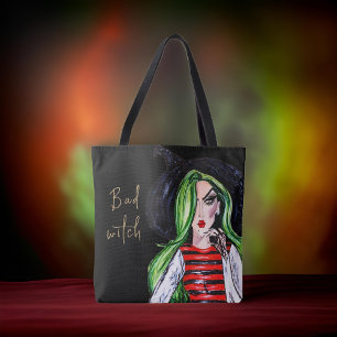 Watercolor Bad Witch Halloween Fashion Tote Bag