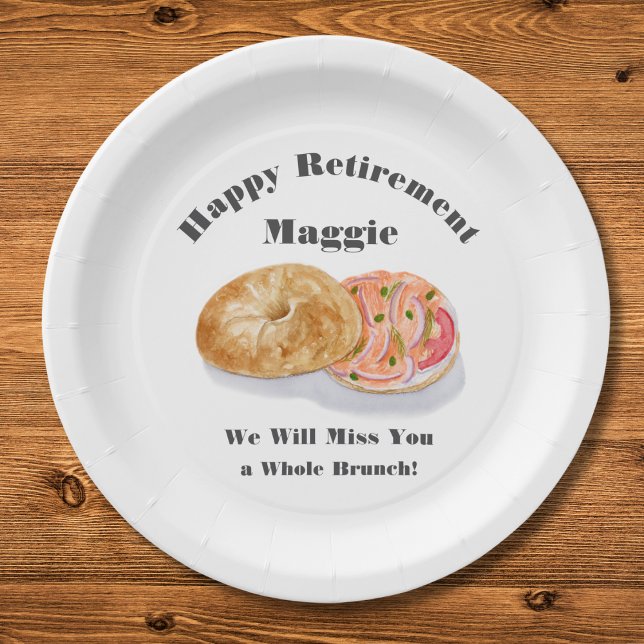 Watercolor Bagels Smoke Salmon Retirement Brunch Paper Plate (Creator Uploaded)